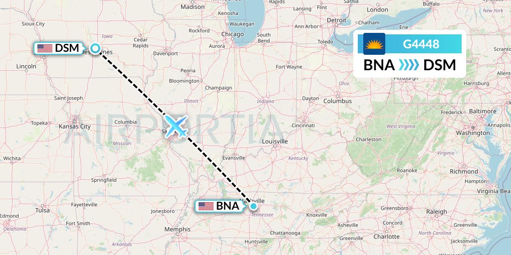G4448 Allegiant Air Flight Map: Nashville to Des Moines