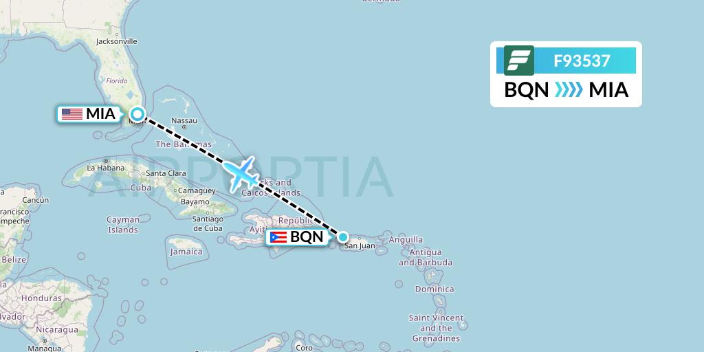 F93537 Frontier Airlines Flight Map: Aguadilla to Miami