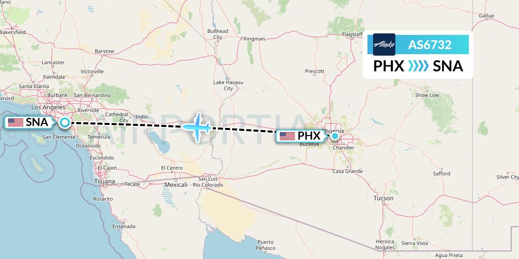 AS6732 Alaska Airlines Flight Map: Phoenix to Orange County
