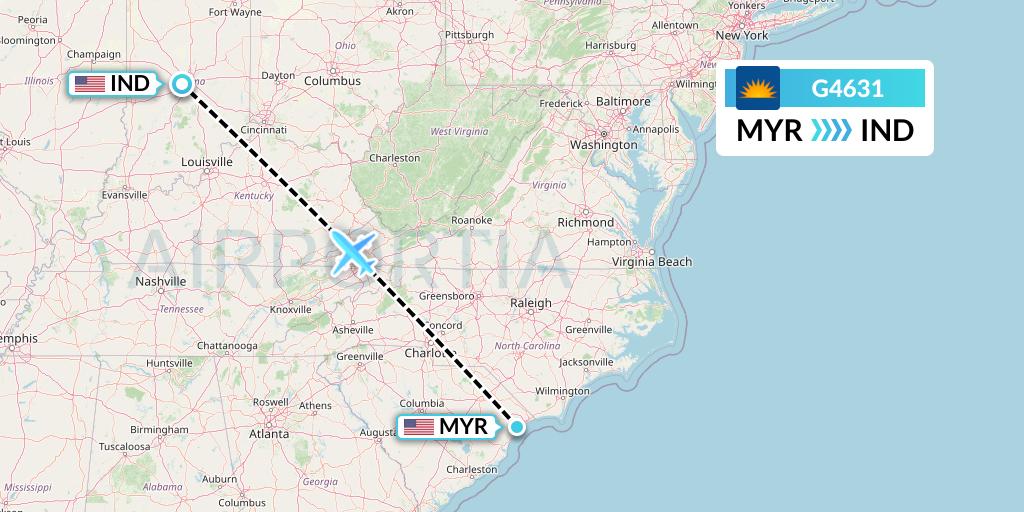 G4631 Allegiant Air Flight Map: Myrtle Beach to Indianapolis