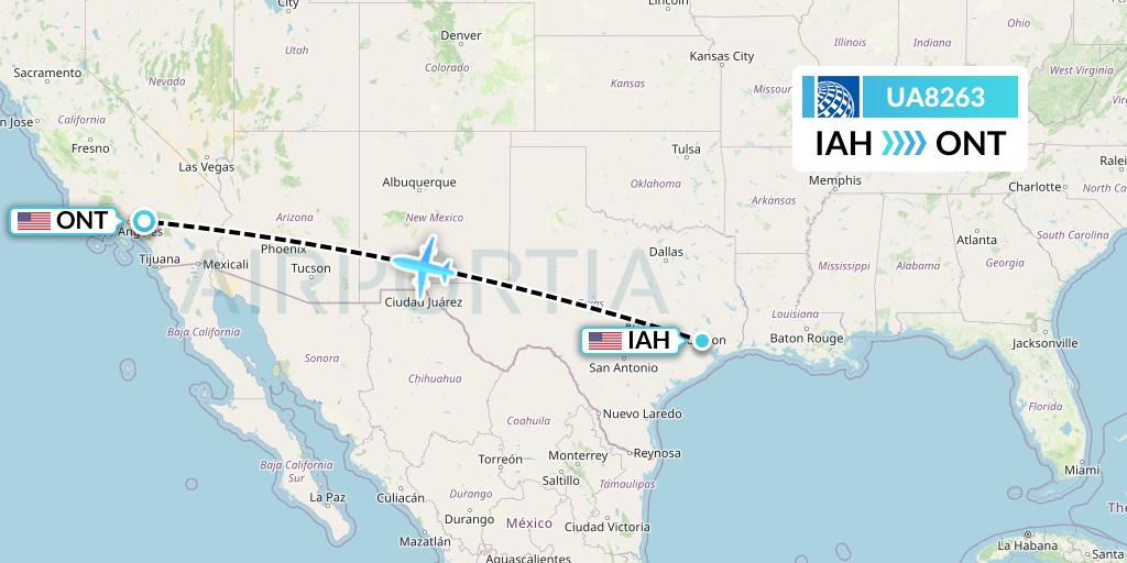 UA8263 United Airlines Flight Map: Houston to Ontario