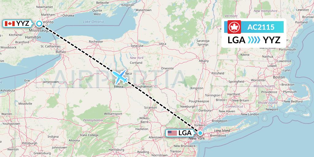 AC2115 Air Canada Flight Map: New York to Toronto
