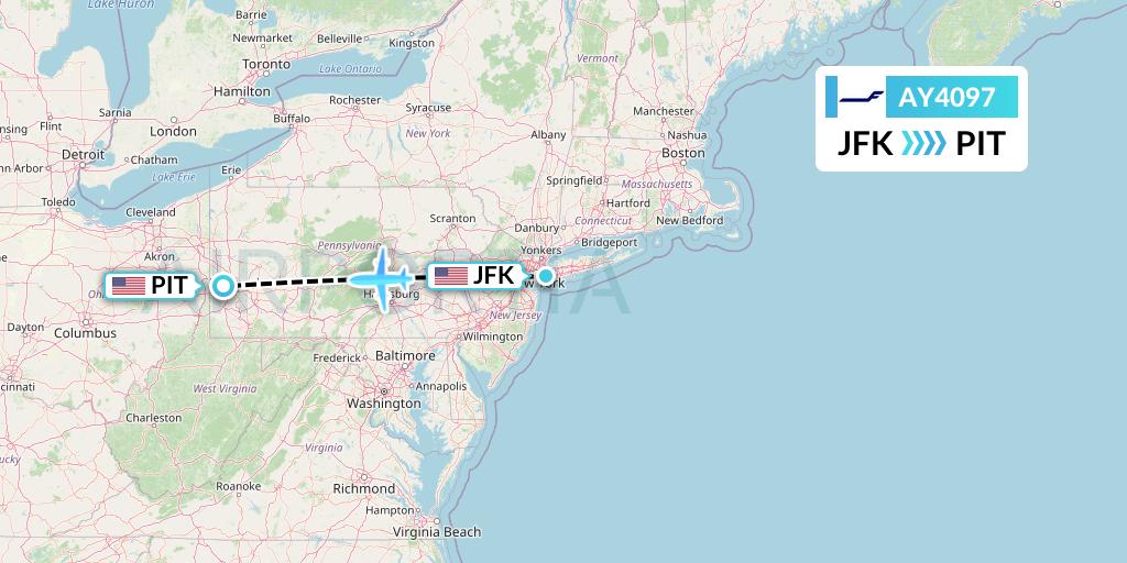 AY4097 Finnair Flight Map: New York to Pittsburgh