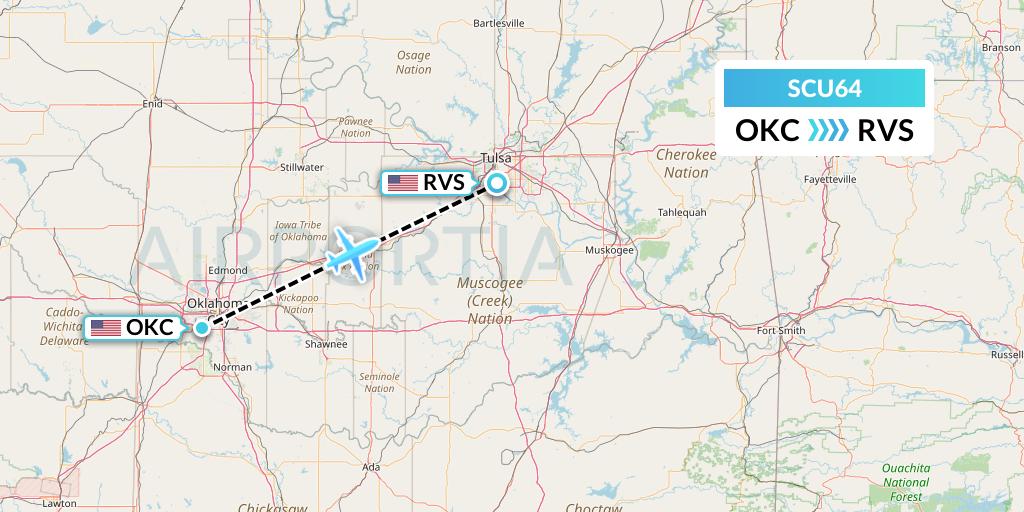 SCU64 Air Scorpio Flight Map: Oklahoma City to Tulsa
