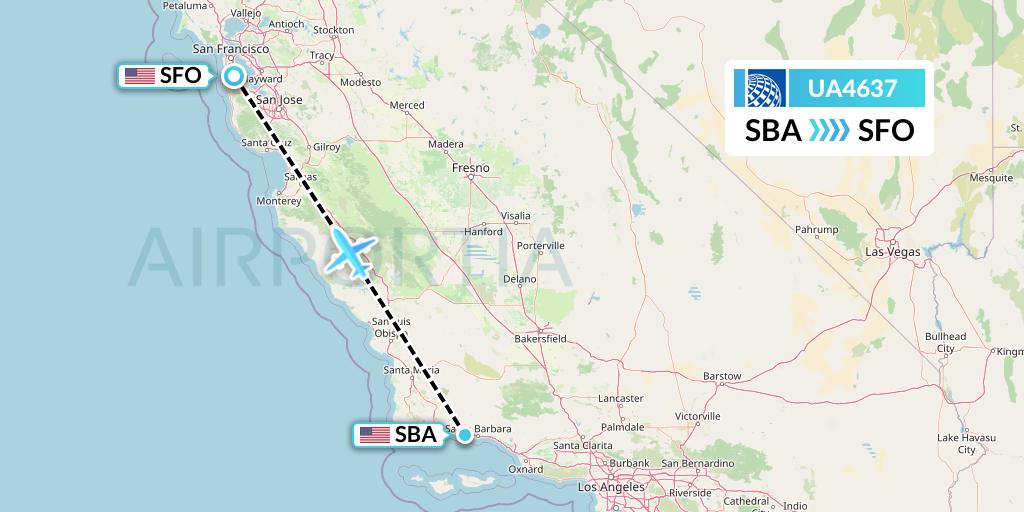 UA4637 United Airlines Flight Map: Santa Barbara to San Francisco