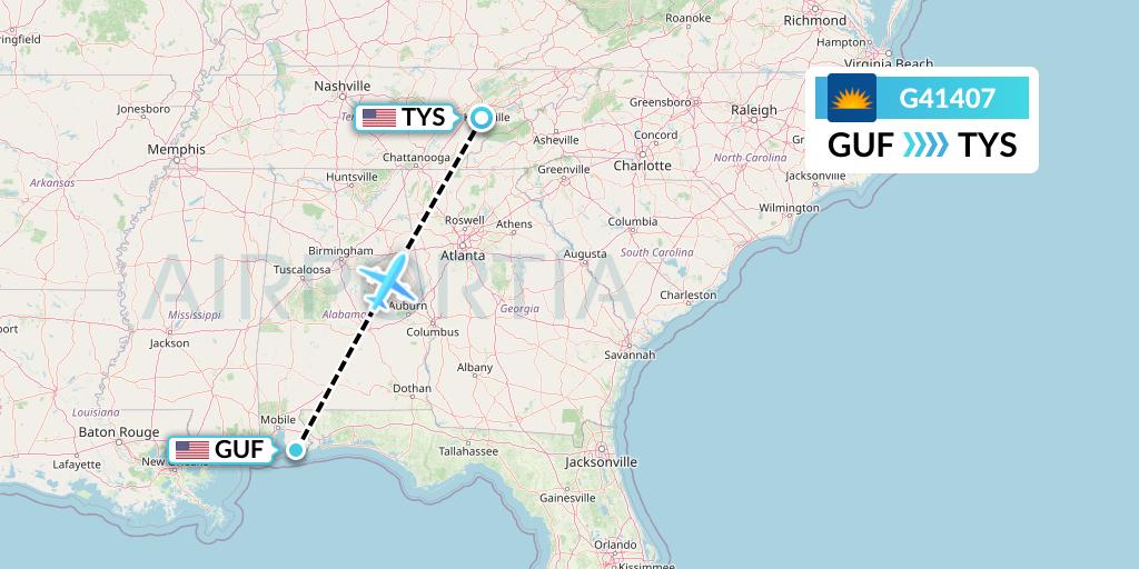 G41407 Allegiant Air Flight Map: Gulf Shores to Knoxville