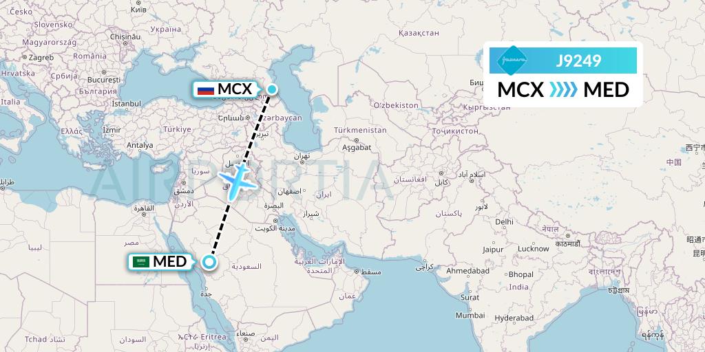 J9249 Jazeera Airways Flight Map: Makhachkala to Medina