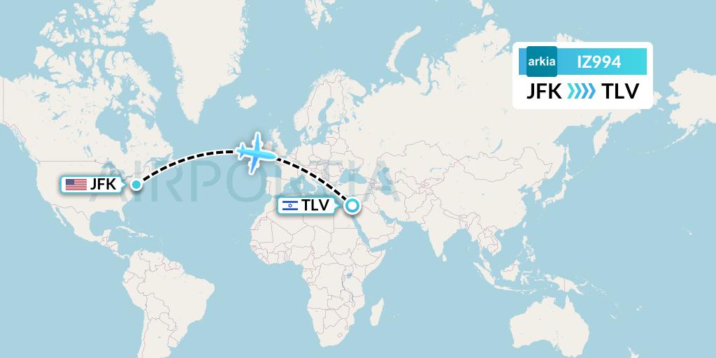 IZ994 Arkia Israeli Airlines Flight Map: New York to Tel Aviv