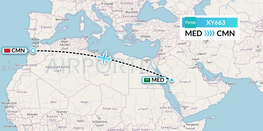XY663 Flynas Flight Map: Medina to Casablanca