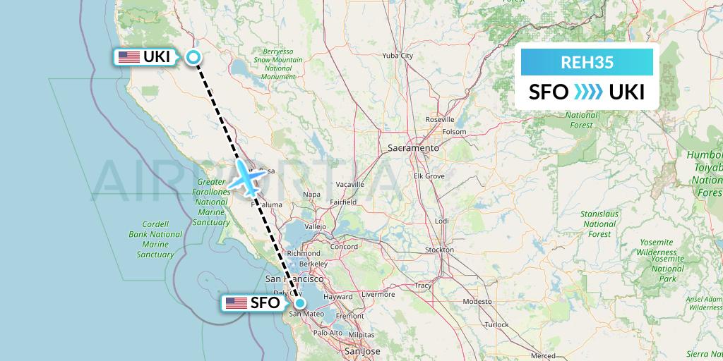 REH35 Reach Air Medical Services Flight Map: San Francisco to Ukiah
