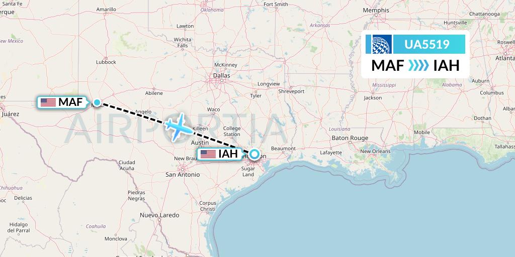 UA5519 United Airlines Flight Map: Midland to Houston