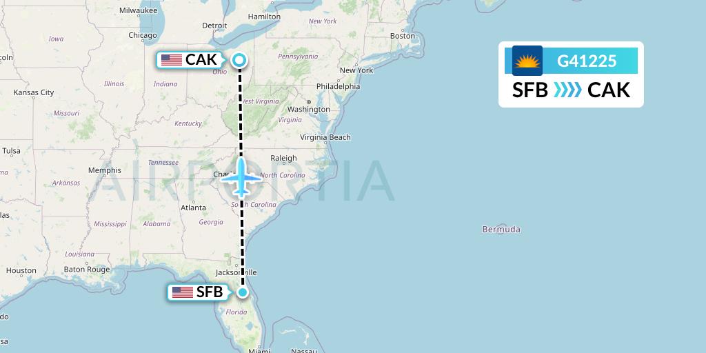 G41225 Allegiant Air Flight Map: Orlando to Akron