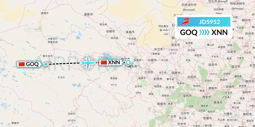 JD5952 Capital Airlines Flight Map: Golmud to Xining