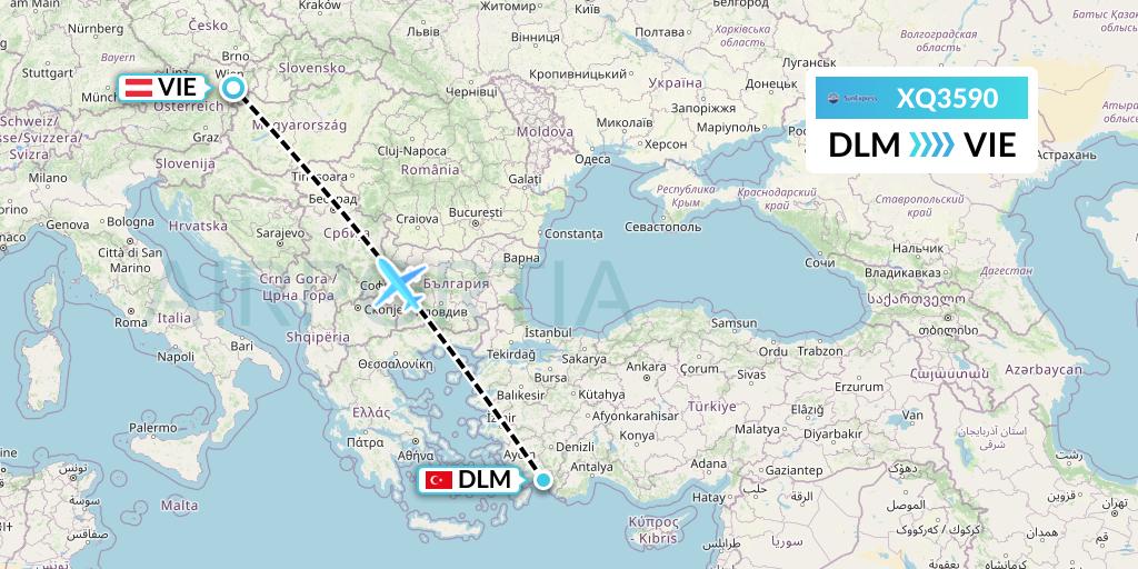 XQ3590 SunExpress Flight Map: Dalaman to Vienna
