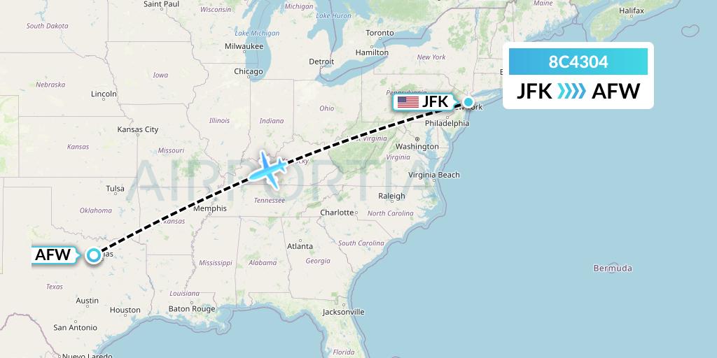 8C4304 Air Transport International Flight Map: New York to Fort Worth