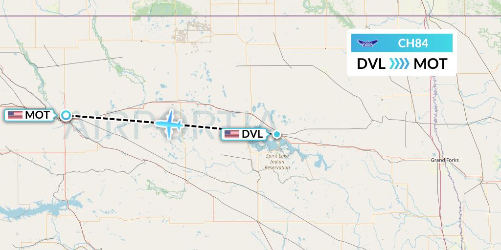 CH84 Bemidji Airlines Flight Map: Devils Lake to Minot
