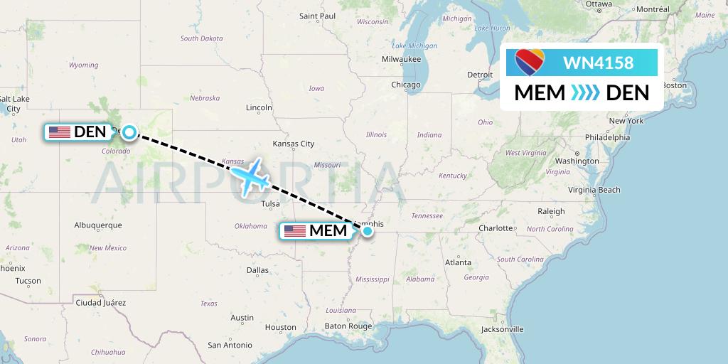 WN4158 Southwest Airlines Flight Map: Memphis to Denver