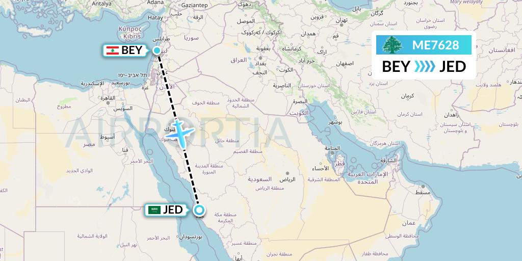 ME7628 MEA Flight Map: Beirut to Jeddah