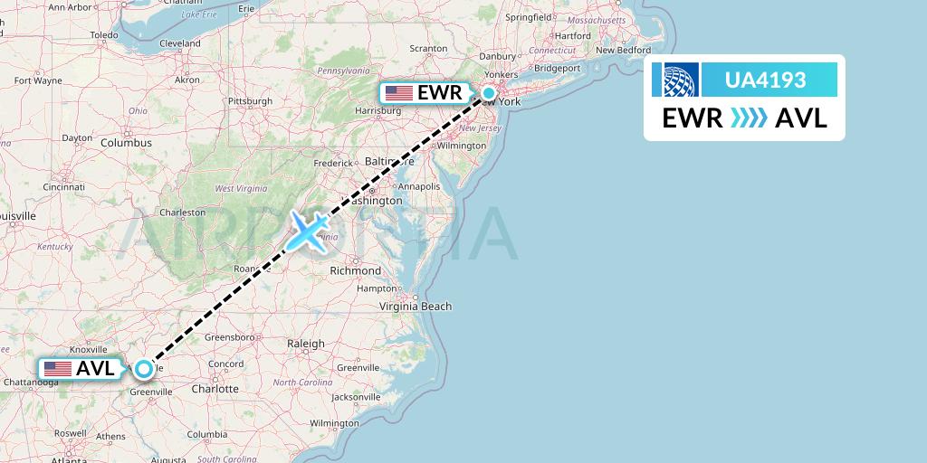 UA4193 United Airlines Flight Map: New York to Asheville
