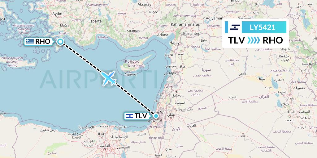 LY5421 El Al Flight Map: Tel Aviv to Rhodes