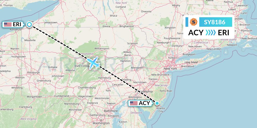 SY8186 Sun Country Airlines Flight Map: Atlantic City to Erie
