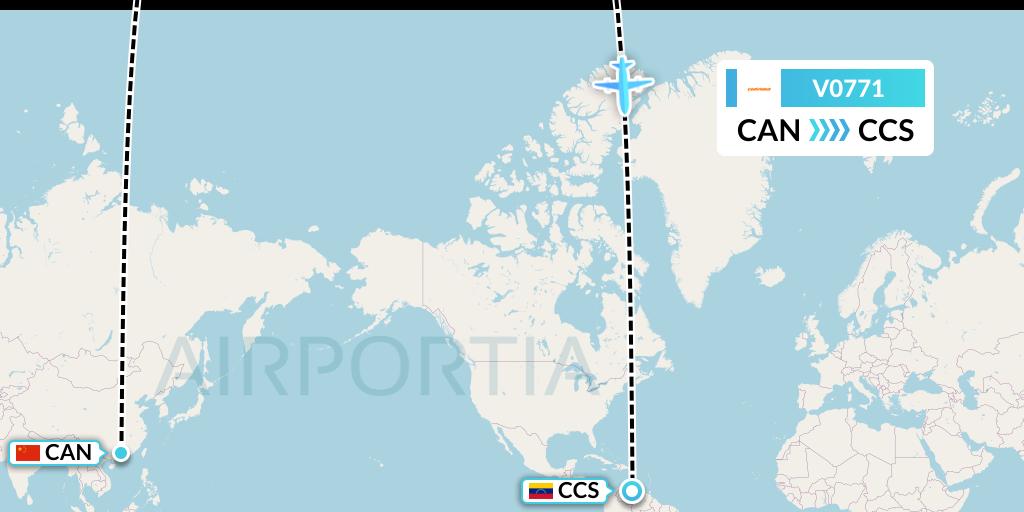 V0771 Conviasa Flight Map: Guangzhou to Caracas