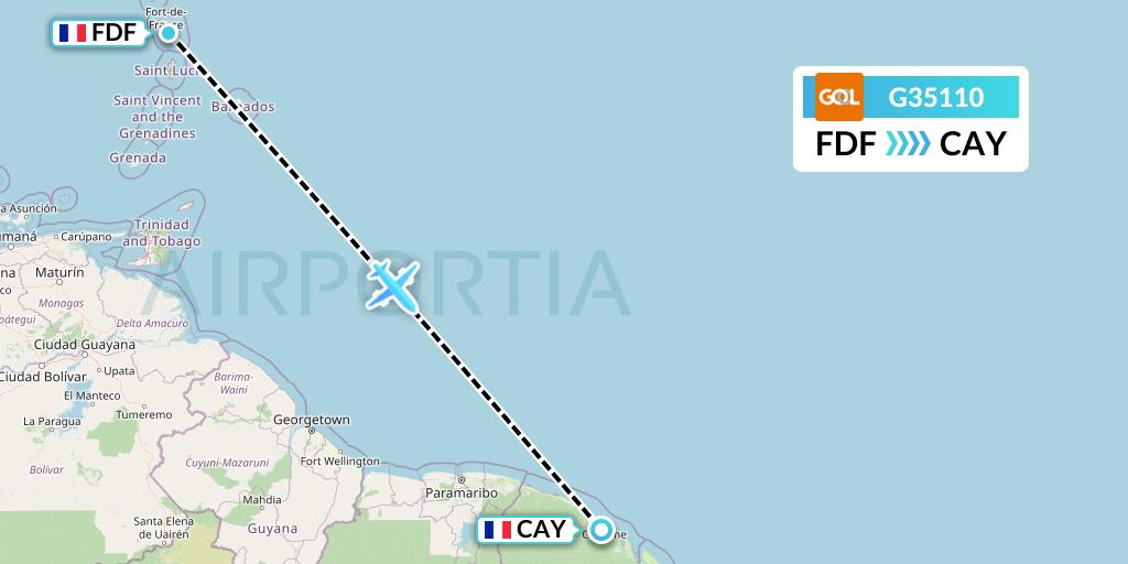 G35110 GOL Transportes Aeros Flight Map: Fort-de-France to Cayenne