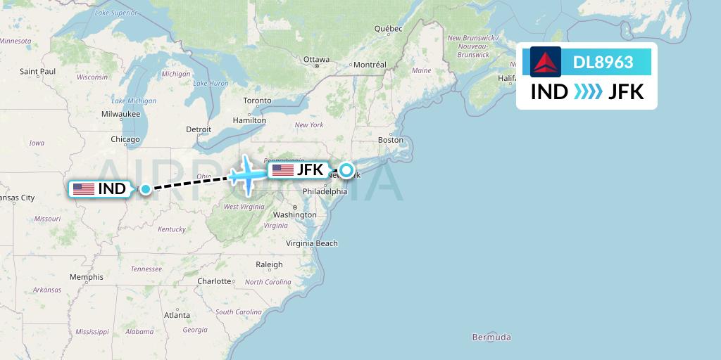 DL8963 Delta Air Lines Flight Map: Indianapolis to New York