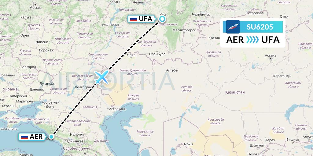 SU6205 Aeroflot Flight Map: Sochi to Ufa