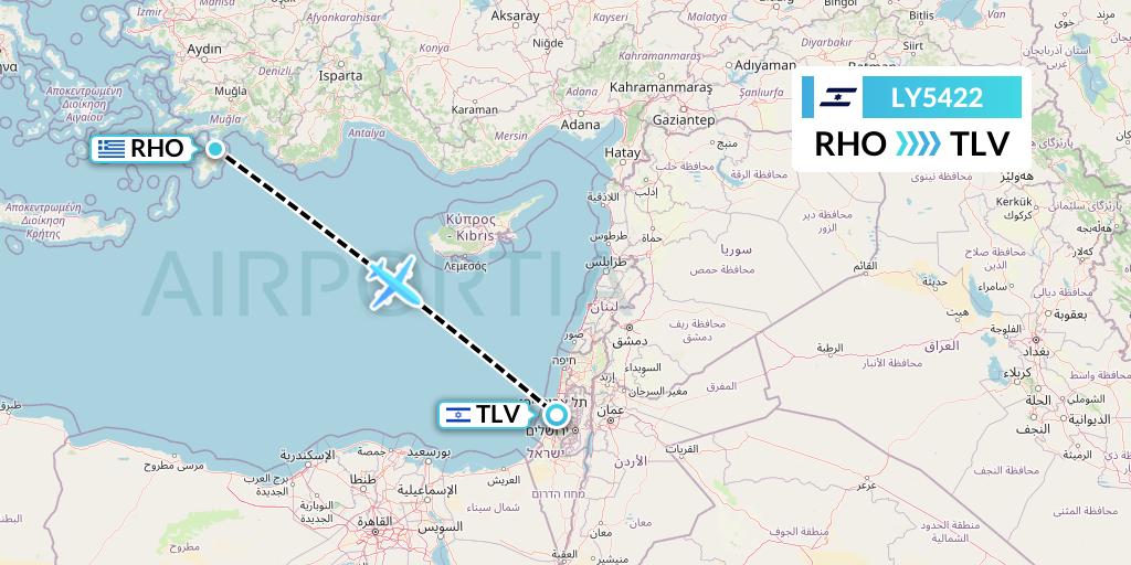 LY5422 El Al Flight Map: Rhodes to Tel Aviv