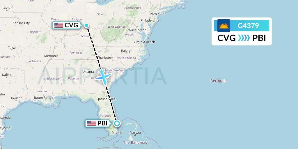 G4379 Allegiant Air Flight Map: Cincinnati to West Palm Beach