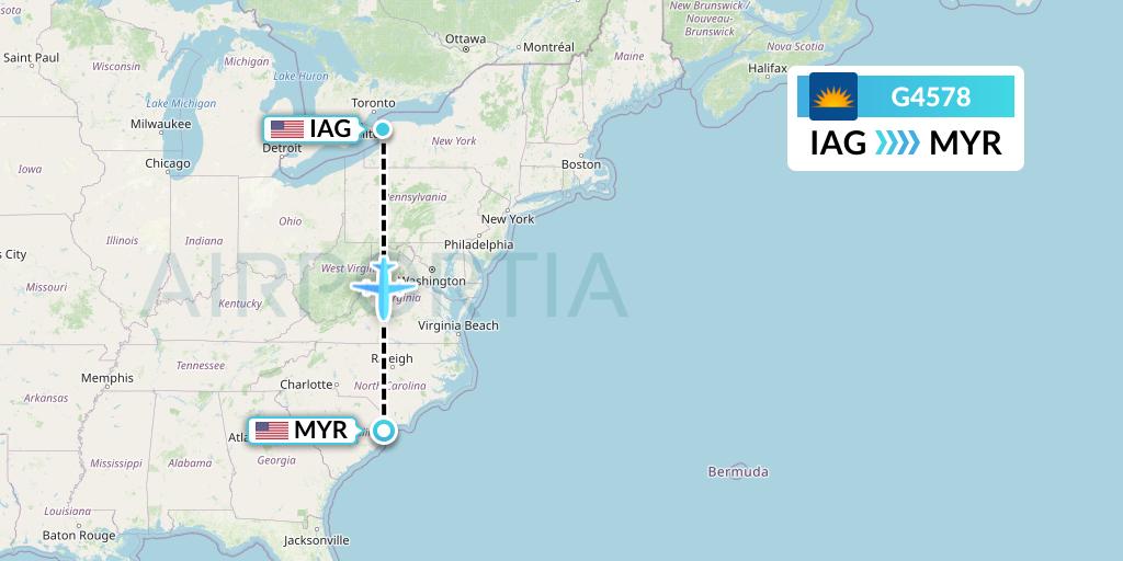 G4578 Allegiant Air Flight Map: Niagara Falls to Myrtle Beach
