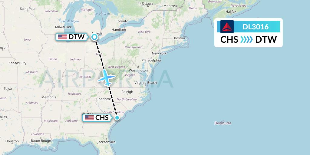 DL3016 Delta Air Lines Flight Map: Charleston to Detroit