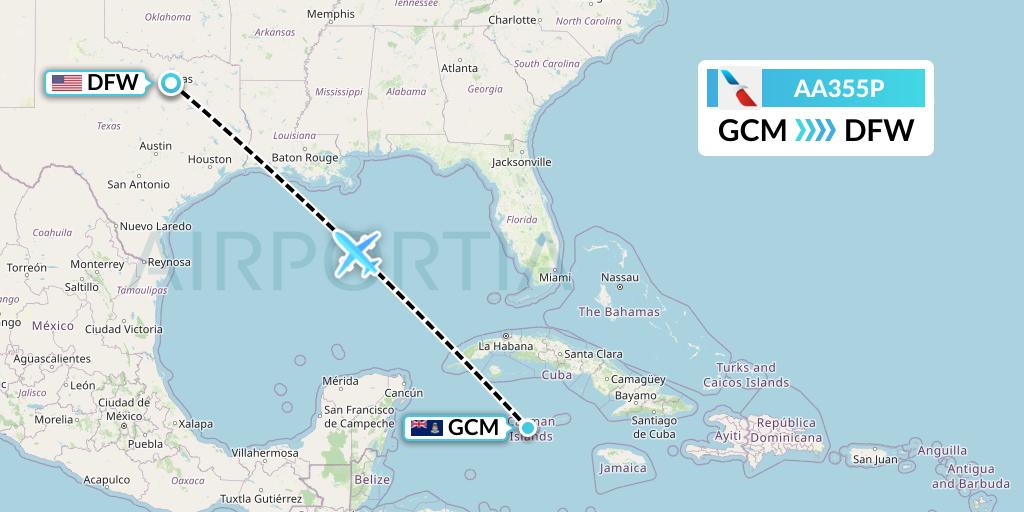 AA355P American Airlines Flight Map: George Town to Dallas