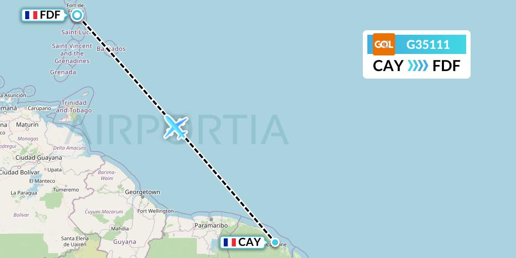 G35111 GOL Transportes Aeros Flight Map: Cayenne to Fort-de-France