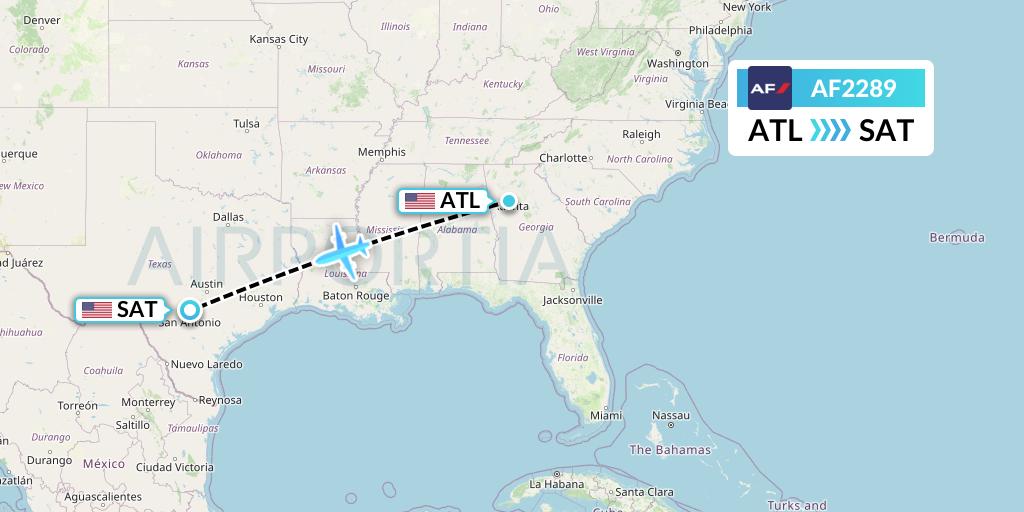 AF2289 Air France Flight Map: Atlanta to San Antonio