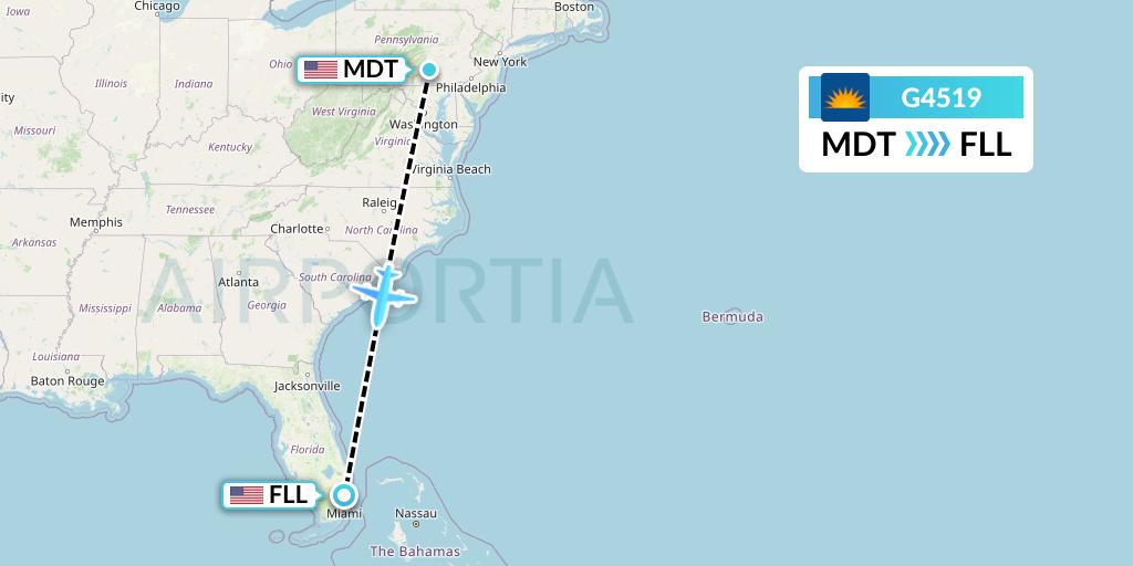G4519 Allegiant Air Flight Map: Harrisburg to Fort Lauderdale