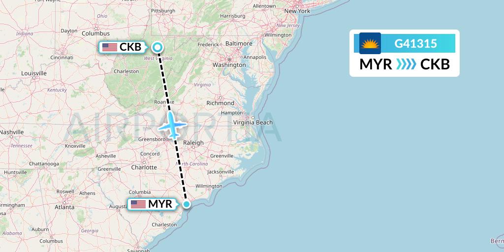 G41315 Allegiant Air Flight Map: Myrtle Beach to Clarksburg
