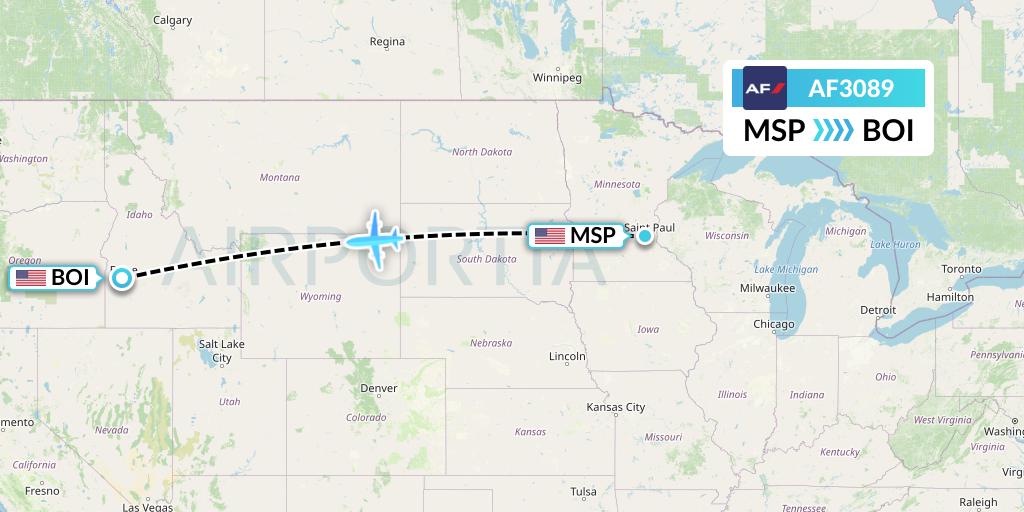 AF3089 Air France Flight Map: Minneapolis to Boise