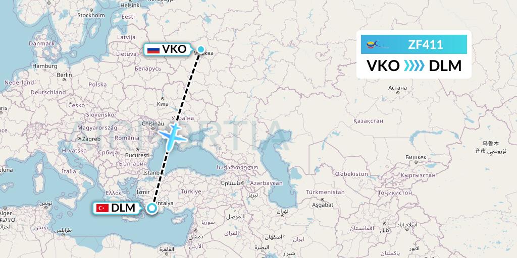 ZF411 Azur Air Flight Map: Moscow to Dalaman
