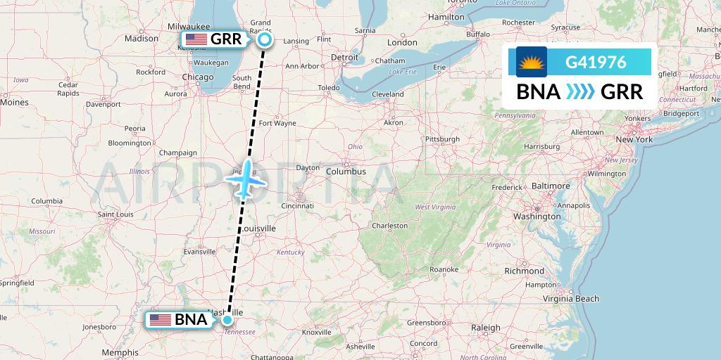 G41976 Allegiant Air Flight Map: Nashville to Grand Rapids