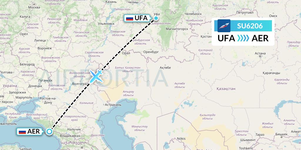 SU6206 Aeroflot Flight Map: Ufa to Sochi