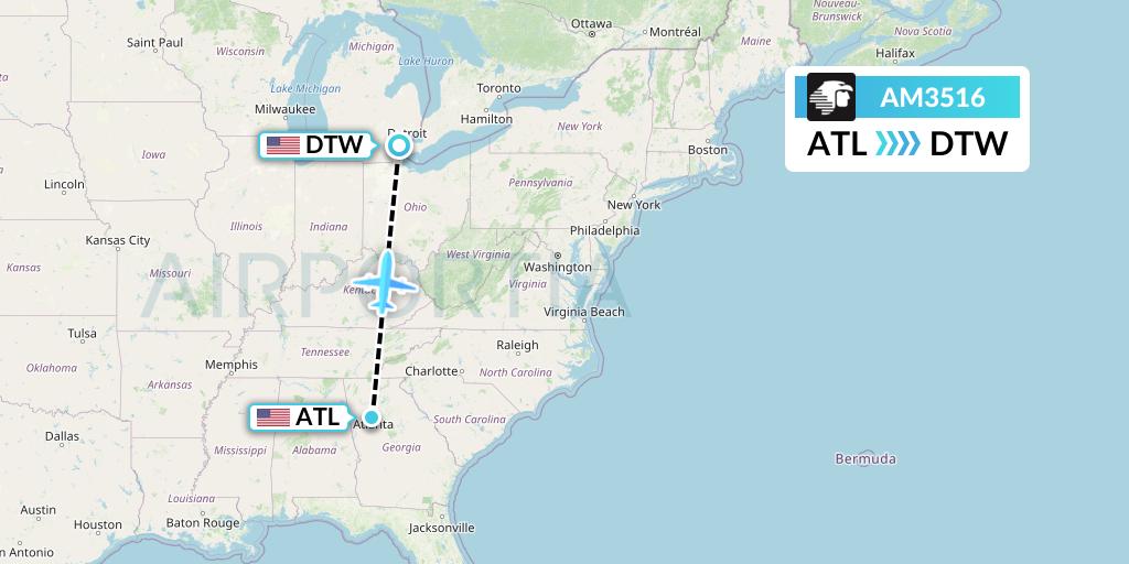 AM3516 Aeromexico Flight Map: Atlanta to Detroit