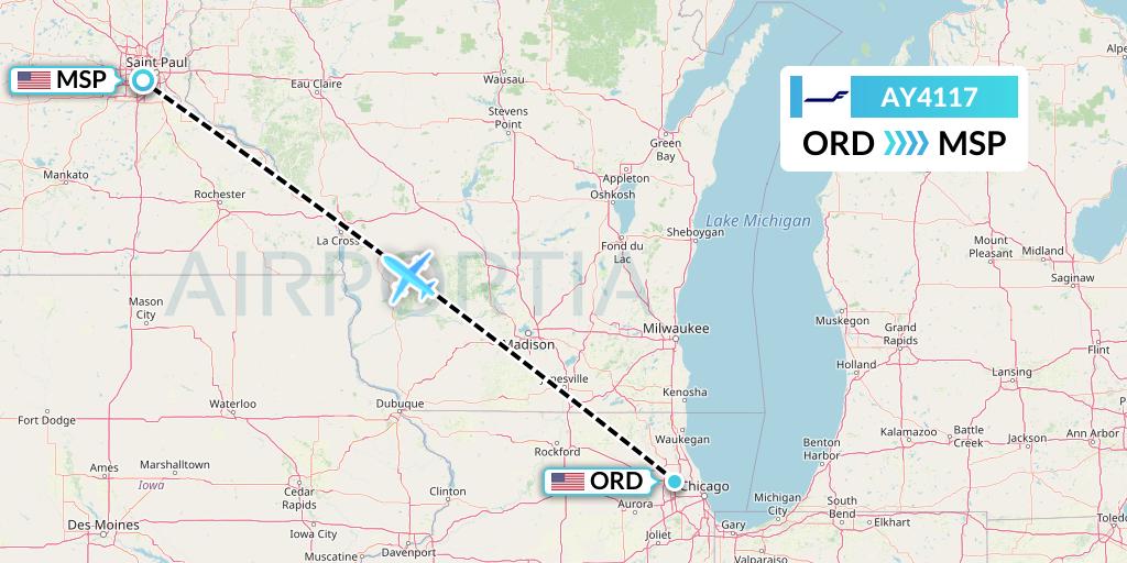 AY4117 Finnair Flight Map: Chicago to Minneapolis