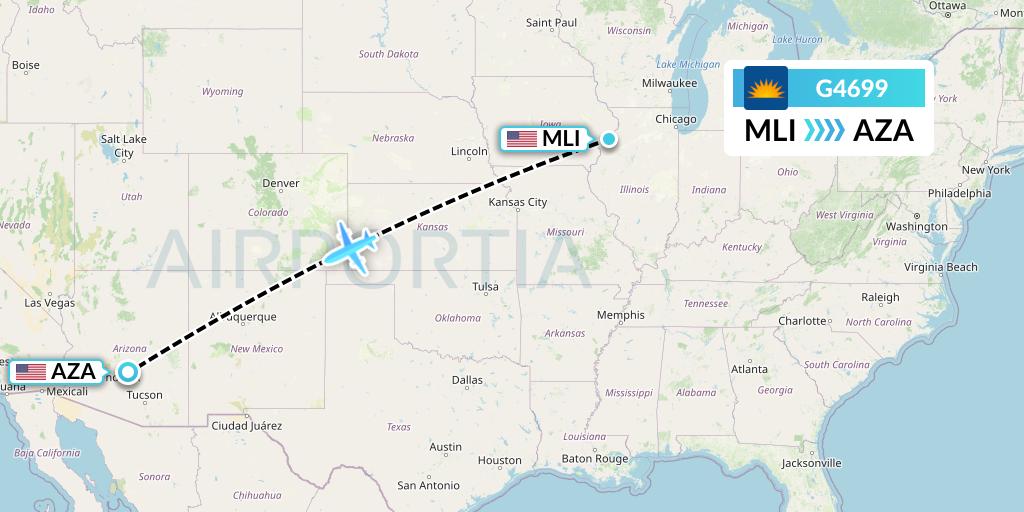 G4699 Allegiant Air Flight Map: Moline to Phoenix
