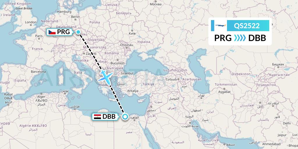 QS2522 Smartwings Flight Map: Prague to El Alamein