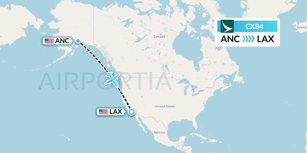 CX84 Cathay Pacific Flight Map: Anchorage to Los Angeles