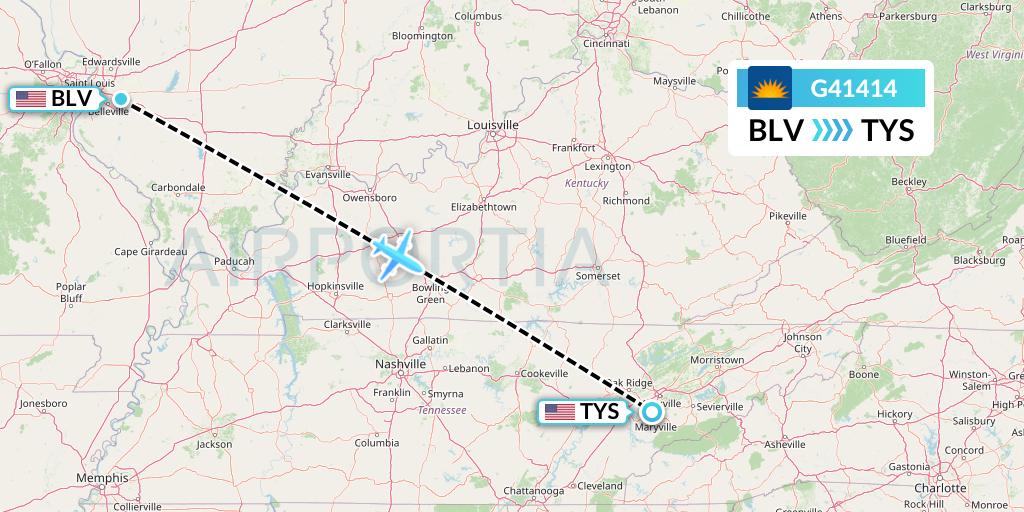 G41414 Allegiant Air Flight Map: Belleville to Knoxville
