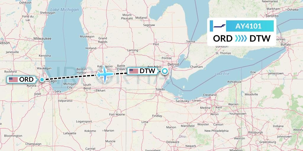 AY4101 Finnair Flight Map: Chicago to Detroit