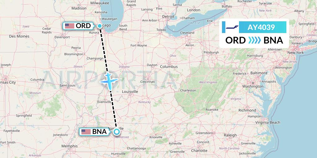 AY4039 Finnair Flight Map: Chicago to Nashville